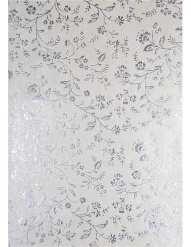 Decorative Paper Metallic Ecru - Silver Flowers 18x25 Pack of 5