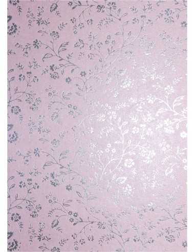 Decorative Paper Metallic Pink - Silver Flowers 18x25 Pack of 5