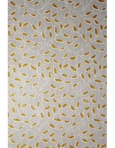 Non-woven Fabric Ecru - Gold Glitter Leaves 58x90cm