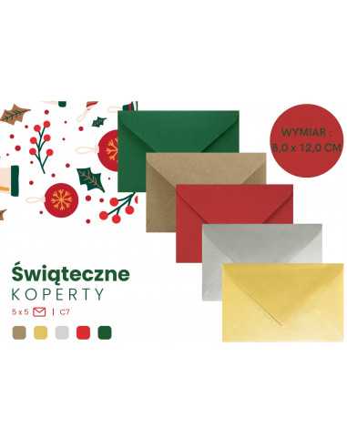 Set of mixed mini Christmas coloured gummed C7 envelopes - 25pcs.