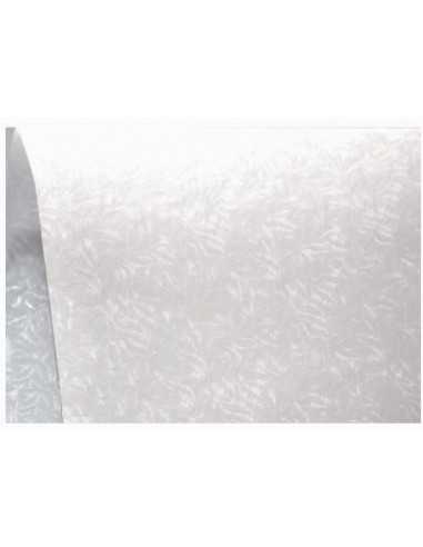 Decorative textured transparent thin paper Kristall Prago 35g Leafs White Pack of 10 A4