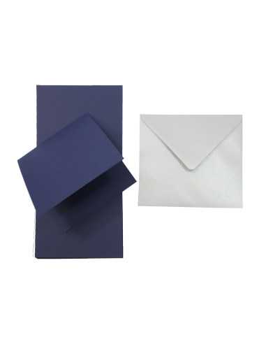 Set of 25pcs Nettuno Blue Navy 280gsm navy creased papers + Aster Metallic Silver K4 square envelopes