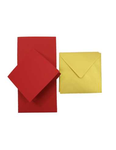 Set of 25pcs Nettuno Rosso Fuocco 280gsm red creased papers + Aster Met. Cherish gold K4 square envelopes