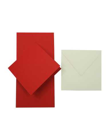 Set of 25pcs Nettuno Rosso Fuocco 280gsm red creased papers + Munken ecru K4 square envelopes