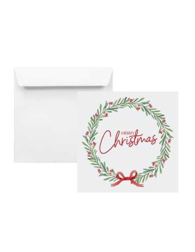 White square printed envelopes with Christmas wreath theme K4 15,5x15,5 100gsm peel&seal straight flap