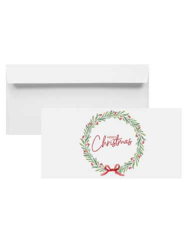 Decorative plain white DL HK envelope with Christmas print - garland 120g