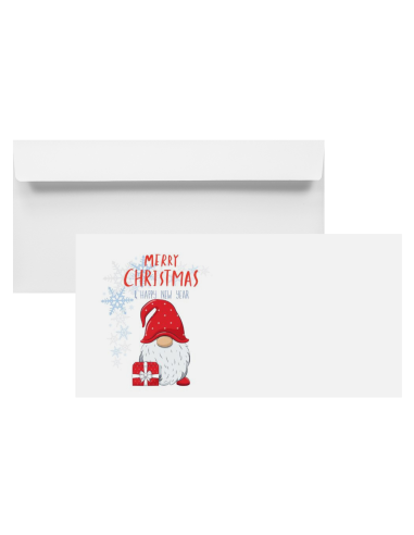 Decorative plain white envelope with Christmas print DL 120gsm peel & seal - gnome