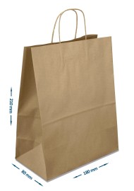 Kraft Paper Bag Brown 180x80x210mm Twisted Handles Pack of 400